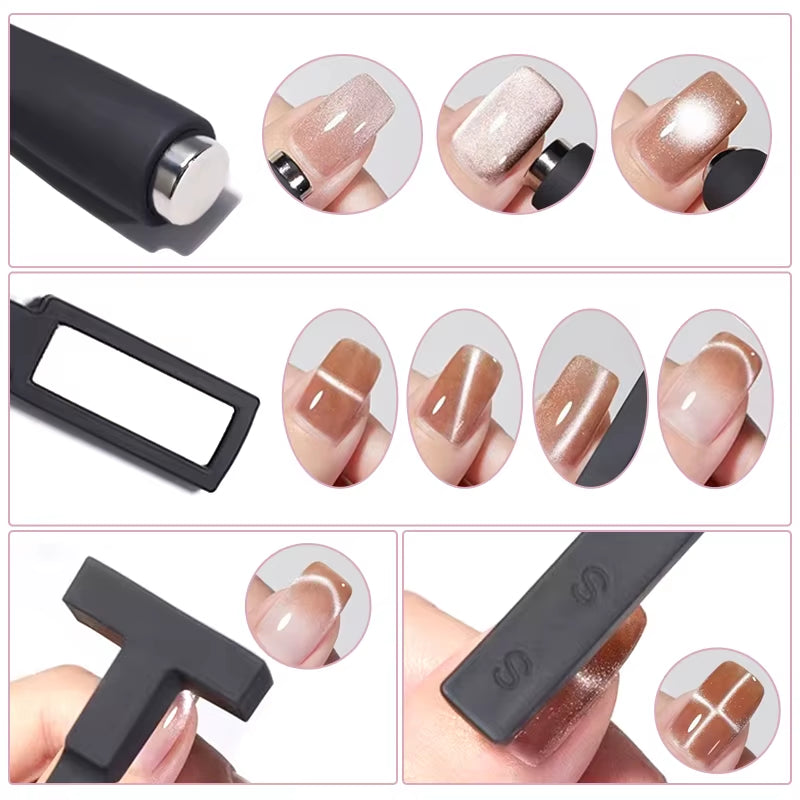 5 in 1 Nail Art Magnet Stick with Sleeve Cat Magnetic Gel for Nail Gel Polish Line Strip Multi-Function Magnet Board Nail Tool