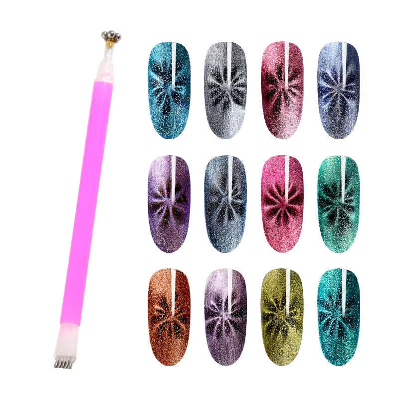 5 in 1 Nail Art Magnet Stick with Sleeve Cat Magnetic Gel for Nail Gel Polish Line Strip Multi-Function Magnet Board Nail Tool