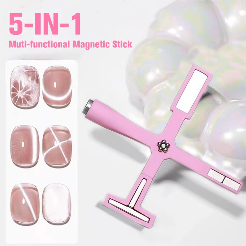 5 in 1 Nail Art Magnet Stick with Sleeve Cat Magnetic Gel for Nail Gel Polish Line Strip Multi-Function Magnet Board Nail Tool